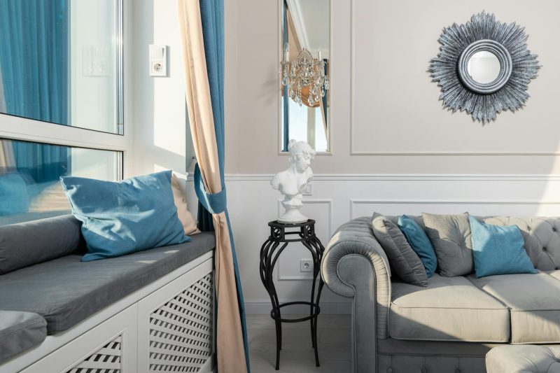 Contemporary room interior with decorative cushions on sofa 1780419645